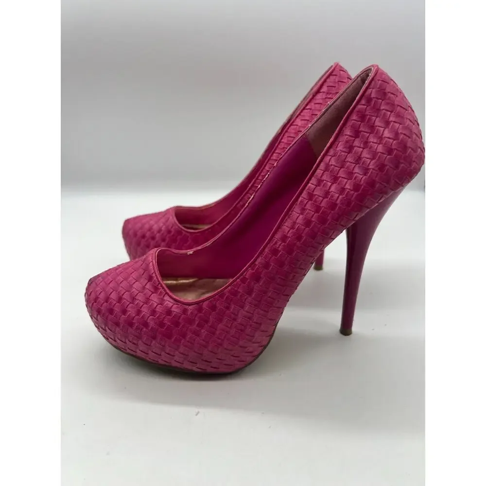 Fashion Platform Woven Basket‎ Weave Pink Stiletto Heels Size 8 LA Allen's
